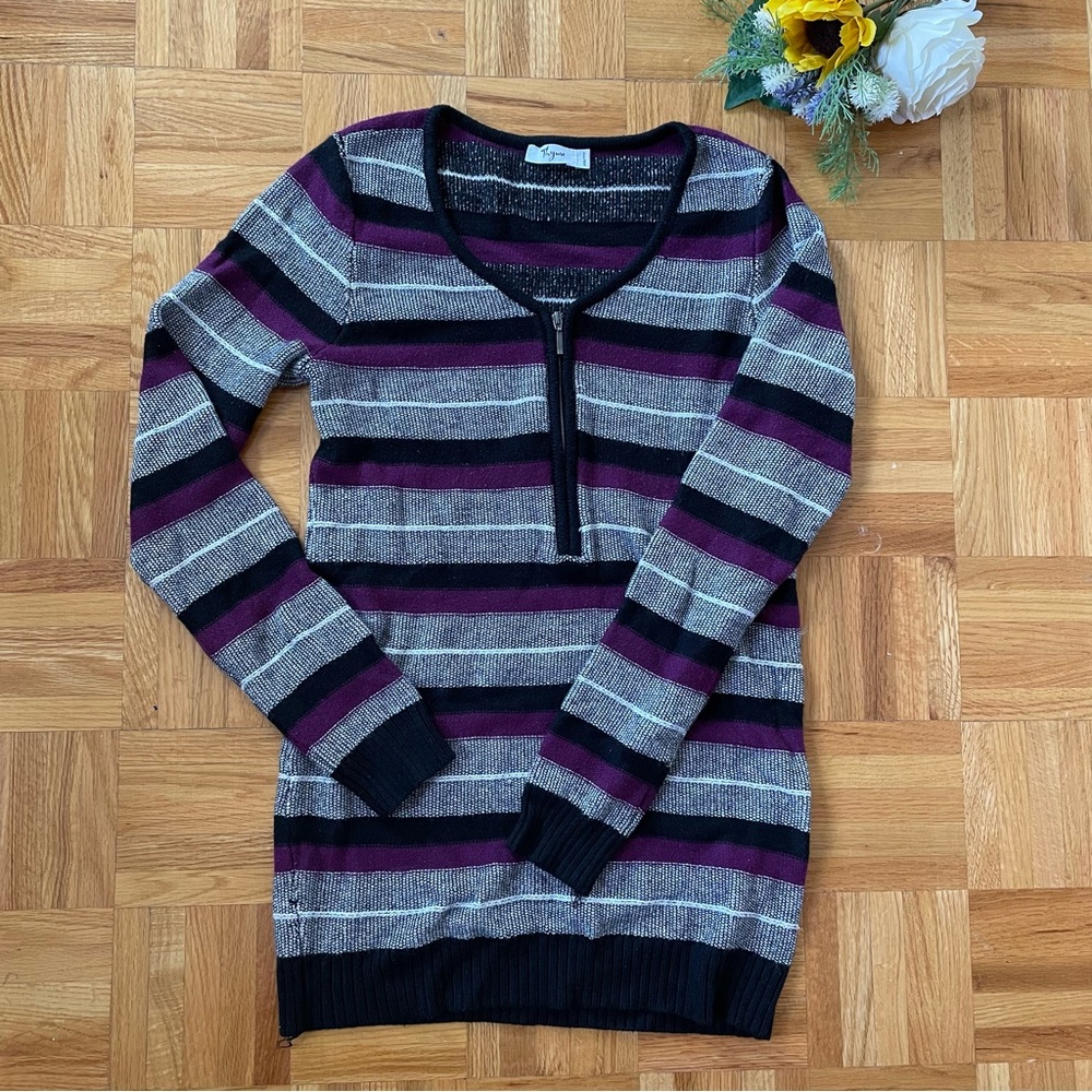 Striped Knit Sweater with Purple Accents